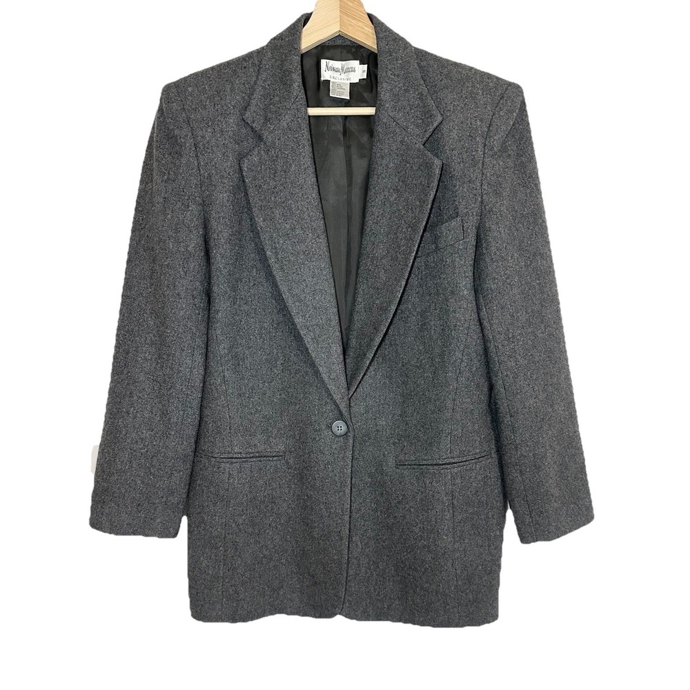 Neiman Marcus Women's VTG‎ SIZE SMALL Gray Blazer Wool Cashmere Blend Academia